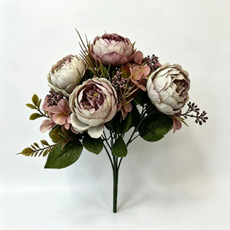 Künstliche Pfingstrose-Rosenstrauß, 31 cm, 6 Blüten, retro Stil, für Hochzeiten, Hotels und Geschäftsräume