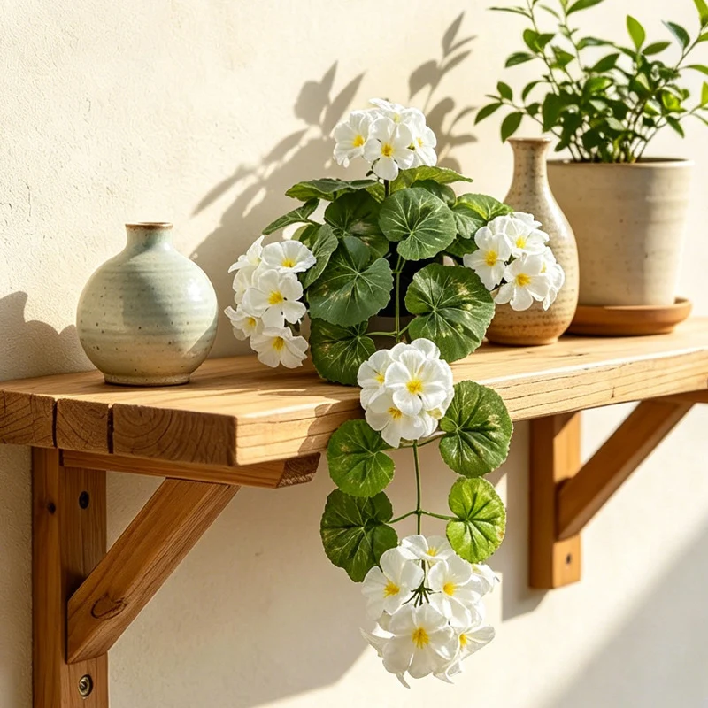 Künstliche Geranien-Blumenranke 42 cm, Wanddekoration, gemischtes Material, realistische Optik für Hochzeit, Café, Laden, Zuhause