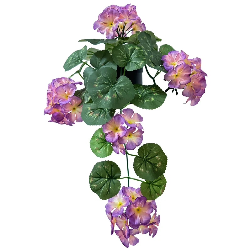Künstliche Geranien-Blumenranke 42 cm, Wanddekoration, gemischtes Material, realistische Optik für Hochzeit, Café, Laden, Zuhause