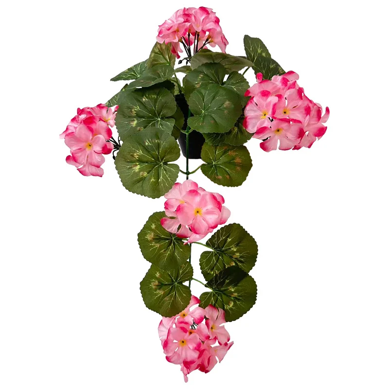 Künstliche Geranien-Blumenranke 42 cm, Wanddekoration, gemischtes Material, realistische Optik für Hochzeit, Café, Laden, Zuhause