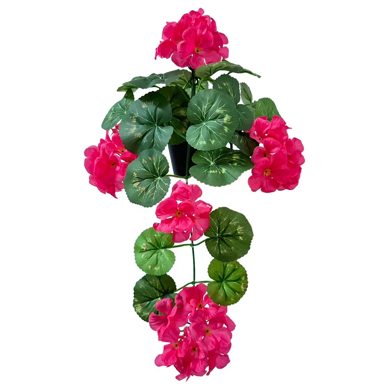 Künstliche Geranien-Blumenranke 42 cm, Wanddekoration, gemischtes Material, realistische Optik für Hochzeit, Café, Laden, Zuhause