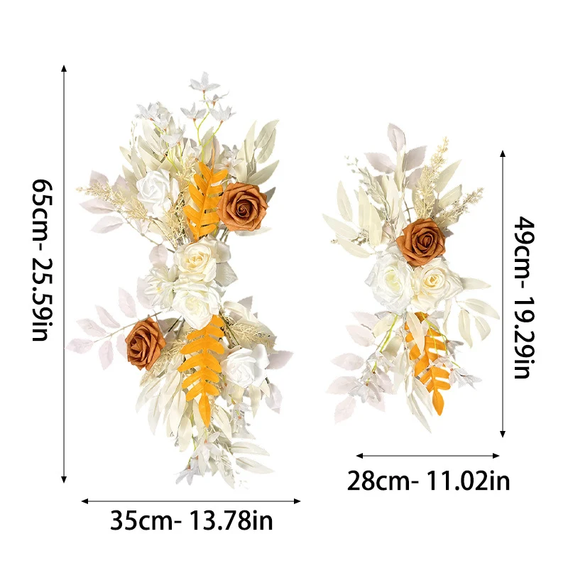 Künstliche Stuhlschleifen-Blumenstrauß, Hochzeitsdekoration, 70 cm, Seidenstoff, 2-teiliges Set (groß + klein), für Tische, Stühle, Fenster, innen