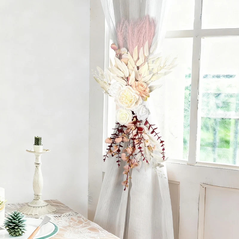 Künstliche Stuhlschleifen-Blumenstrauß, Hochzeitsdekoration, 70 cm, Seidenstoff, 2-teiliges Set (groß + klein), für Tische, Stühle, Fenster, innen
