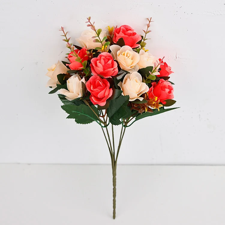 Künstliche Mini-Rosenblüten, 35 cm, Seidenstoff, 12 Blüten pro Bund – Hochzeit, Dekoration, Grabgestaltung, Innenraum