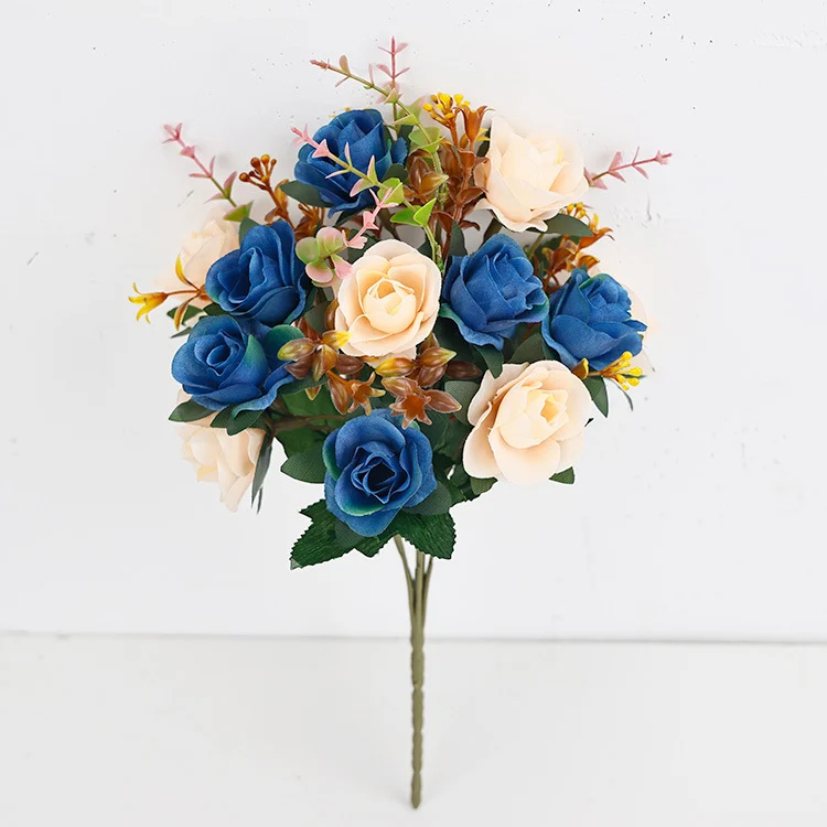 Künstliche Mini-Rosenblüten, 35 cm, Seidenstoff, 12 Blüten pro Bund – Hochzeit, Dekoration, Grabgestaltung, Innenraum