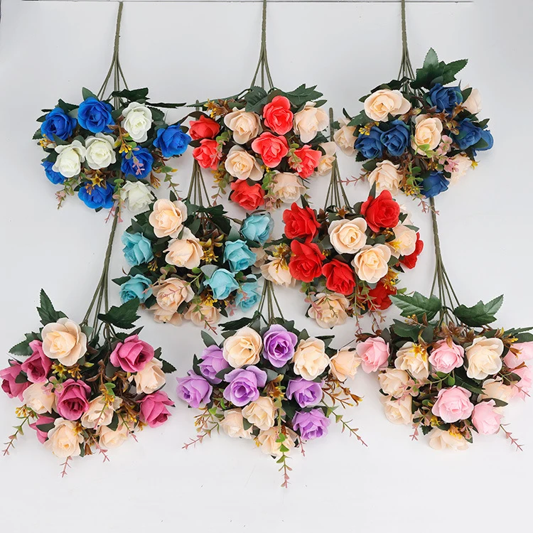 Künstliche Rosenzweige, 35 cm, Seide, 12 Blüten, für Hochzeiten, Grabgestecke, Wohnaccessoires, Café-Dekoration