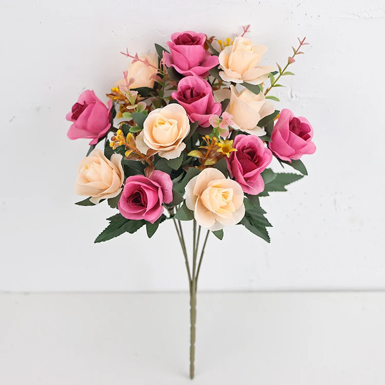 Künstliche Rosenzweige, 35 cm, Seide, 12 Blüten, für Hochzeiten, Grabgestecke, Wohnaccessoires, Café-Dekoration