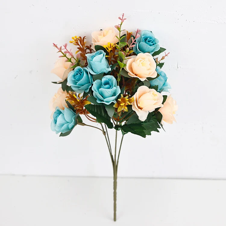 Künstliche Rosenzweige, 35 cm, Seide, 12 Blüten, für Hochzeiten, Grabgestecke, Wohnaccessoires, Café-Dekoration