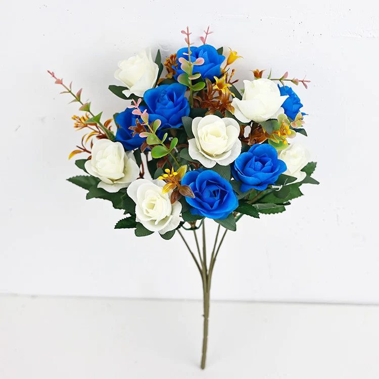 Künstliche Rosenzweige, 35 cm, Seide, 12 Blüten, für Hochzeiten, Grabgestecke, Wohnaccessoires, Café-Dekoration