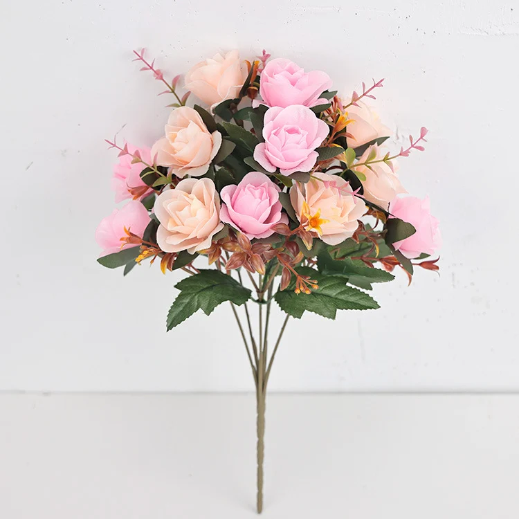 Künstliche Rosenzweige, 35 cm, Seide, 12 Blüten, für Hochzeiten, Grabgestecke, Wohnaccessoires, Café-Dekoration
