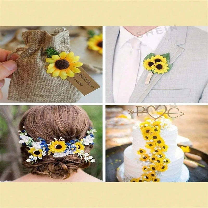 50 Stück künstliche Sonnenblumen, Seidenblüten, 4,5 cm Durchmesser, DIY Hochzeit Dekoration, Grabgestaltung, Shop-Deko, Bastelbedarf