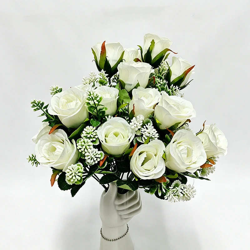 Künstliche Xishi-Rosenstrauß, 32 cm hoch, 6 Blüten à 6 cm Durchmesser, für Zuhause, Hotel und Gewerbe