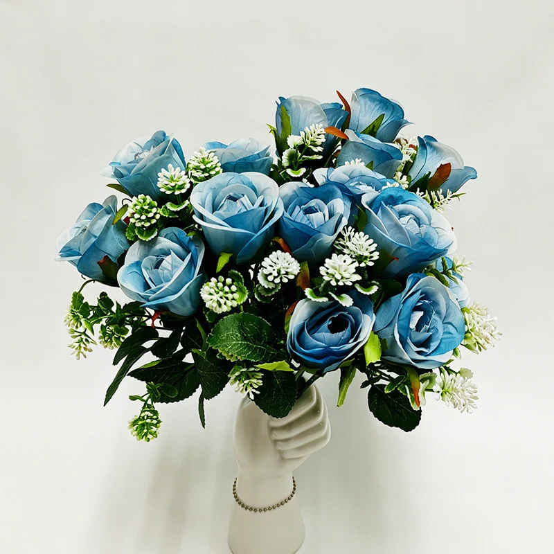 Künstliche Xishi-Rosenstrauß, 32 cm hoch, 6 Blüten à 6 cm Durchmesser, für Zuhause, Hotel und Gewerbe