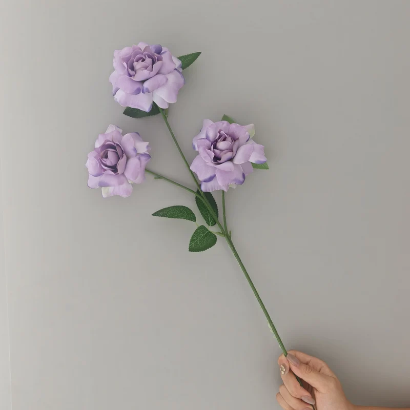 Künstliche Rosenbüschel mit 3 Blüten, 60 cm hoch, Seidenstoff, Hochzeit & Wohnraum-Deko, realistisch, allergenfrei