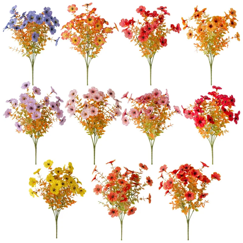 Künstliche Eukalyptus-Violett-Blumenstrauß, 36 cm, für Herbstdekoration, Hochzeiten, Feiertage, Heimdekoration