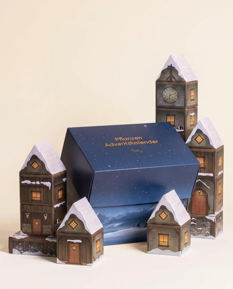 Pflanzen Adventskalender «Winterdorf im Abendblau» (Dschungel-Version)
