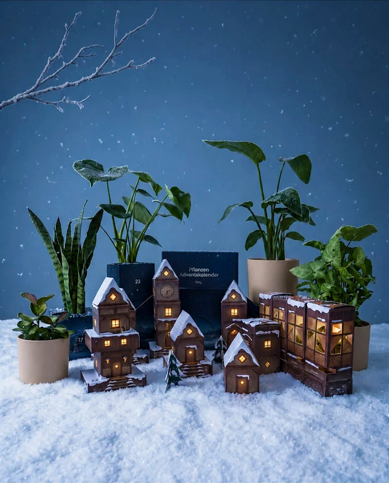 Pflanzen Adventskalender «Winterdorf im Abendblau» (Dschungel-Version)