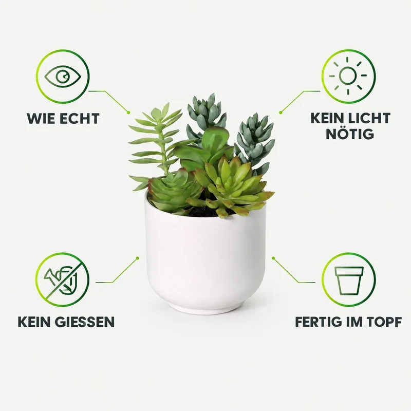Kunstpflanze klein – künstliche Sukkulenten, 19 cm im Topf