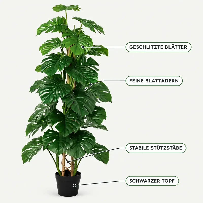 Kunstpflanze groß – künstliche Monstera, 125 cm im Topf