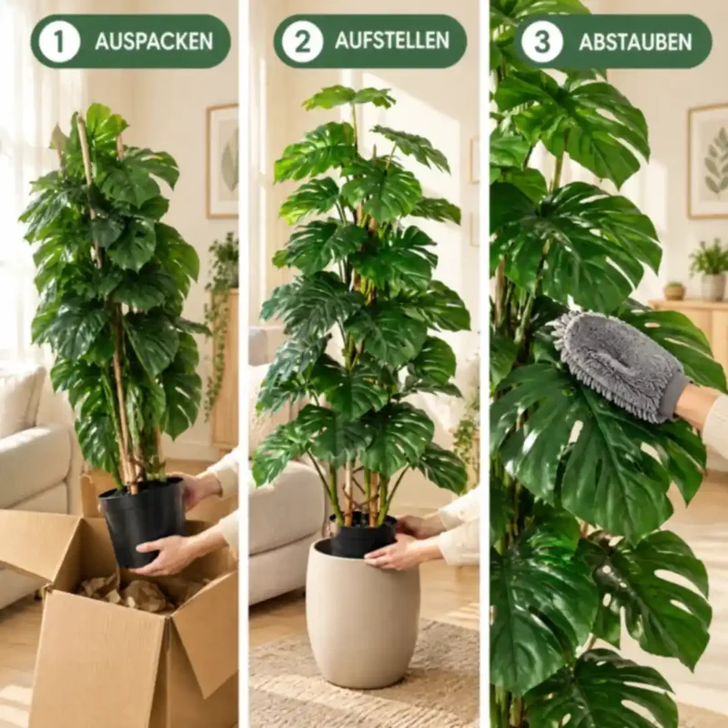 Kunstpflanze groß – künstliche Monstera, 125 cm im Topf