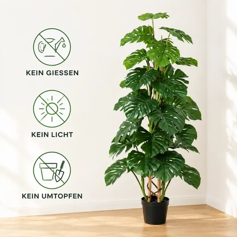 Kunstpflanze groß – künstliche Monstera, 125 cm im Topf