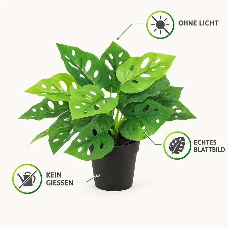 Kunstpflanze klein – künstliche Monstera, 22 cm im Topf