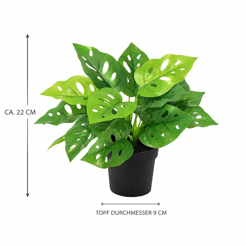 Kunstpflanze klein – künstliche Monstera, 22 cm im Topf