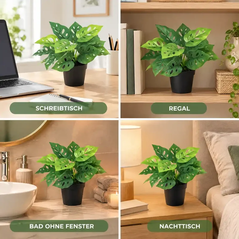 Kunstpflanze klein – künstliche Monstera, 22 cm im Topf