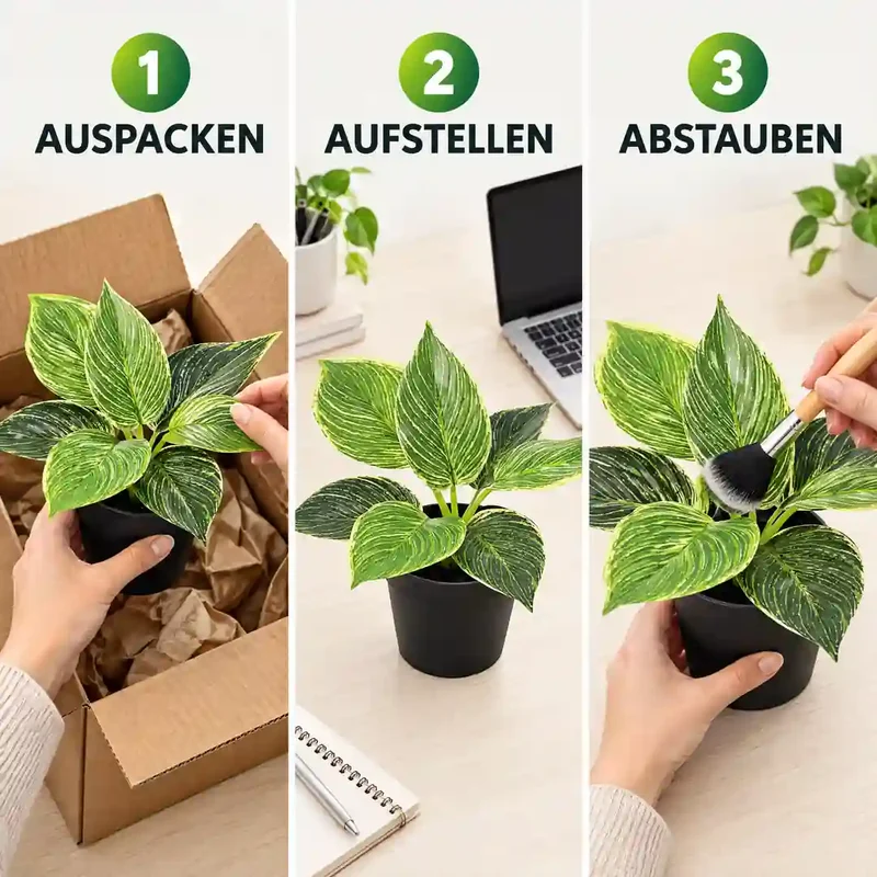 Kunstpflanze klein – künstlicher Philodendron Birkin, 20 cm im Topf