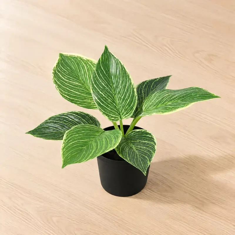 Kunstpflanze klein – künstlicher Philodendron Birkin, 20 cm im Topf