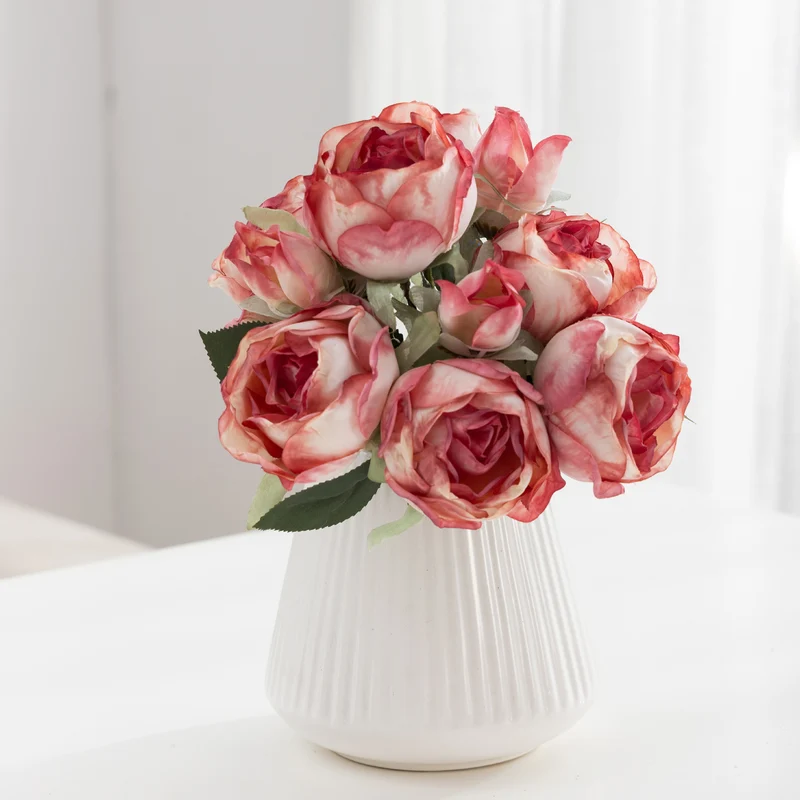 10er Set künstliche Rosen aus Seide, 27 cm Handstrauß, Hochzeit Dekoration, Wohnzimmer, Grabschmuck, realistische Optik
