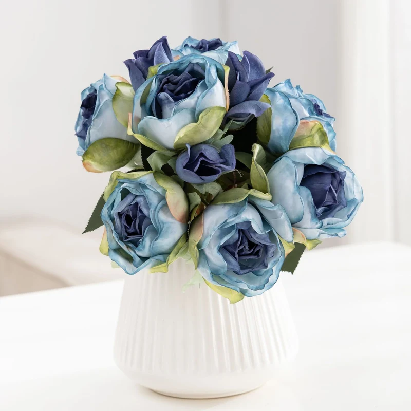 10er Set künstliche Rosen aus Seide, 27 cm Handstrauß, Hochzeit Dekoration, Wohnzimmer, Grabschmuck, realistische Optik
