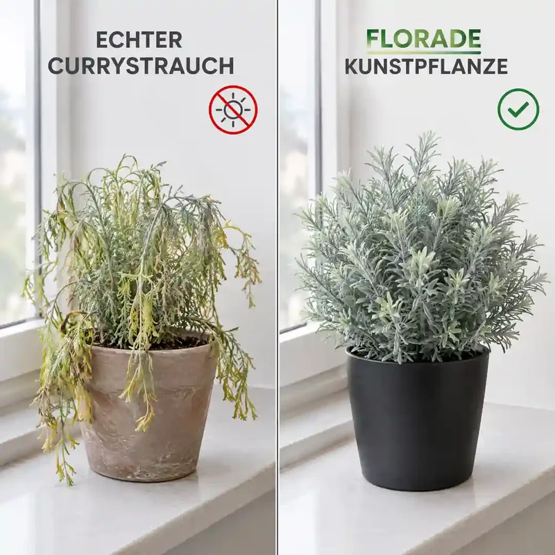 Kunstpflanze klein – künstlicher Currystrauch, 18 cm im Topf