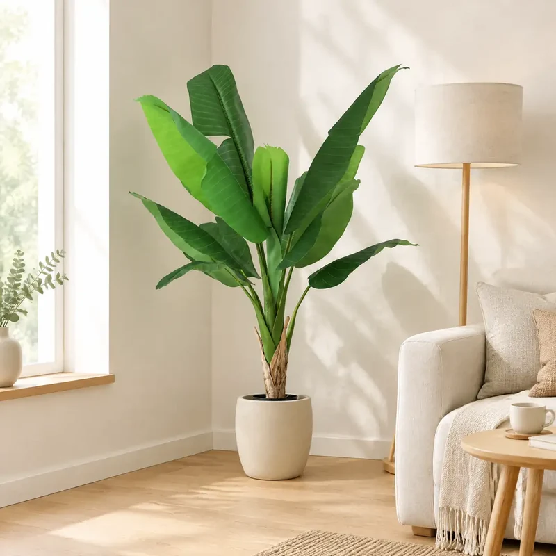 Kunstpflanze groß – künstlicher Bananenbaum, 120 cm im Topf