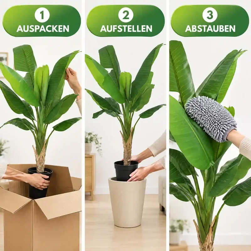 Kunstpflanze groß – künstlicher Bananenbaum, 120 cm im Topf