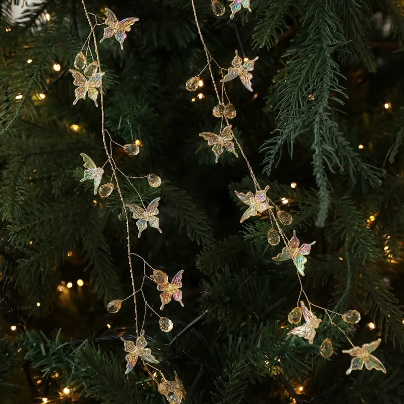 Weihnachtsbaum-Kranz Dekoration, 4 Designs, Kristallkette mit Perlen und Schmetterlingen, Transparent, 1 Stück ab Lager