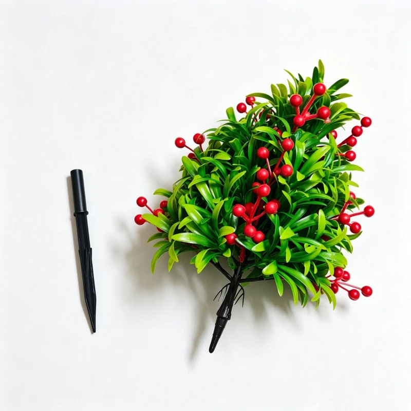 Künstliche Podocarpus mit roten Beeren, 45x25x25 cm, realistische Grünpflanze für Innenraum, Hochzeit, Grabgestaltung, LadenDeko