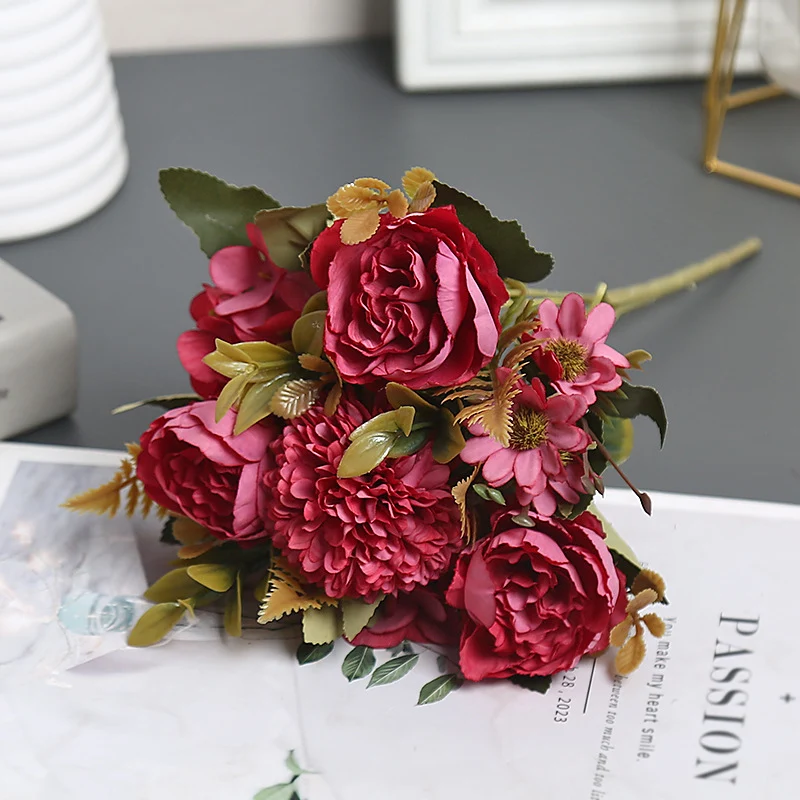 Künstliche Austin-Blumenstrauß, 30 cm, Seidenblumen, Dekoration für Hochzeit, Shop, Innenraum, Grabgestaltung