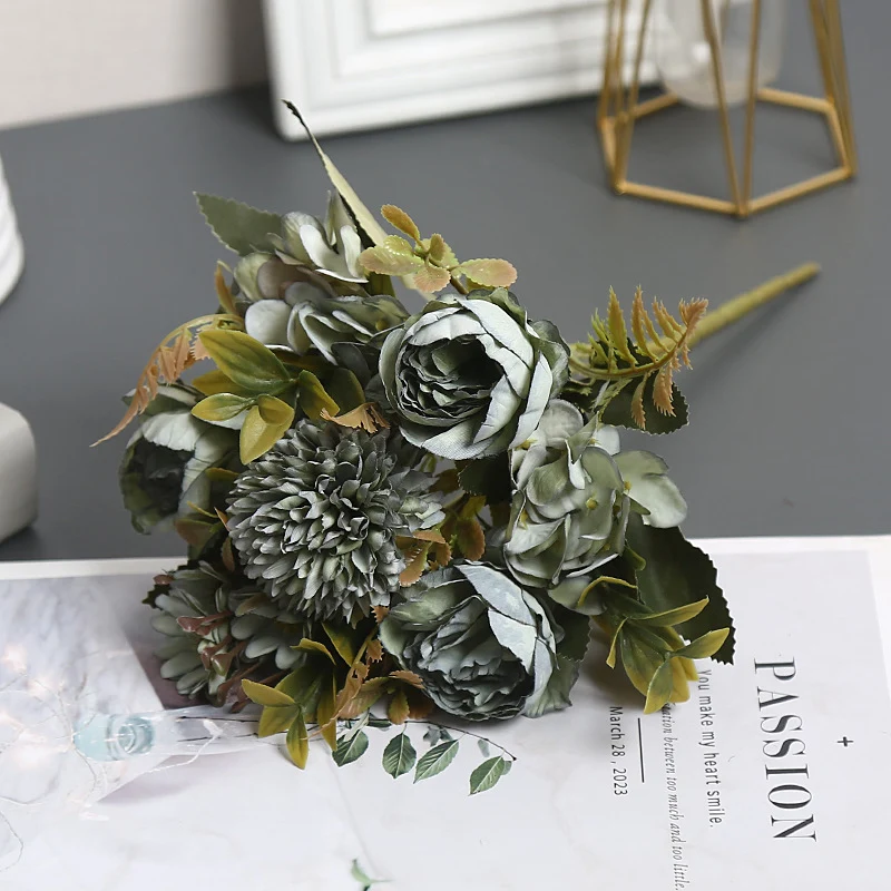 Künstliche Austin-Blumenstrauß, 30 cm, Seidenblumen, Dekoration für Hochzeit, Shop, Innenraum, Grabgestaltung