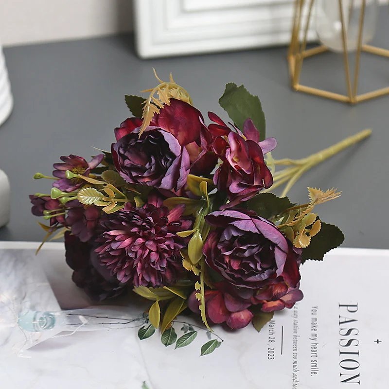 Künstliche Austin-Blumenstrauß, 30 cm, Seidenblumen, Dekoration für Hochzeit, Shop, Innenraum, Grabgestaltung