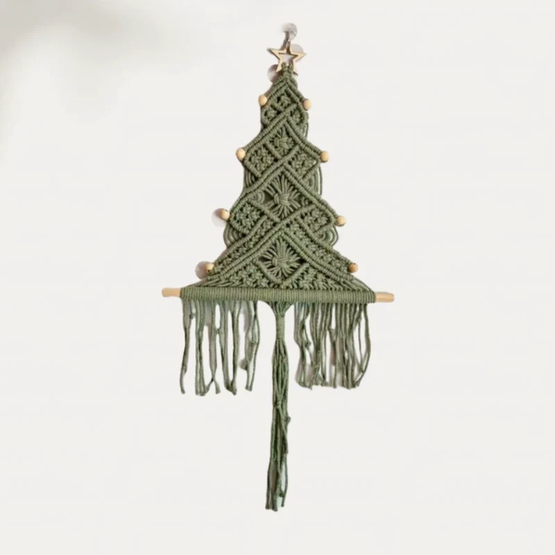 Handgefertigte Baumwoll-Seil Weihnachtsbaum Franse Dekoration, 61x30 cm, Wandbehang für Hochzeit, Café, Zuhause, Geschenk, ganzjährig nutzbar