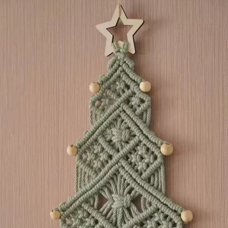 Handgefertigte Baumwoll-Seil Weihnachtsbaum Franse Dekoration, 61x30 cm, Wandbehang für Hochzeit, Café, Zuhause, Geschenk, ganzjährig nutzbar
