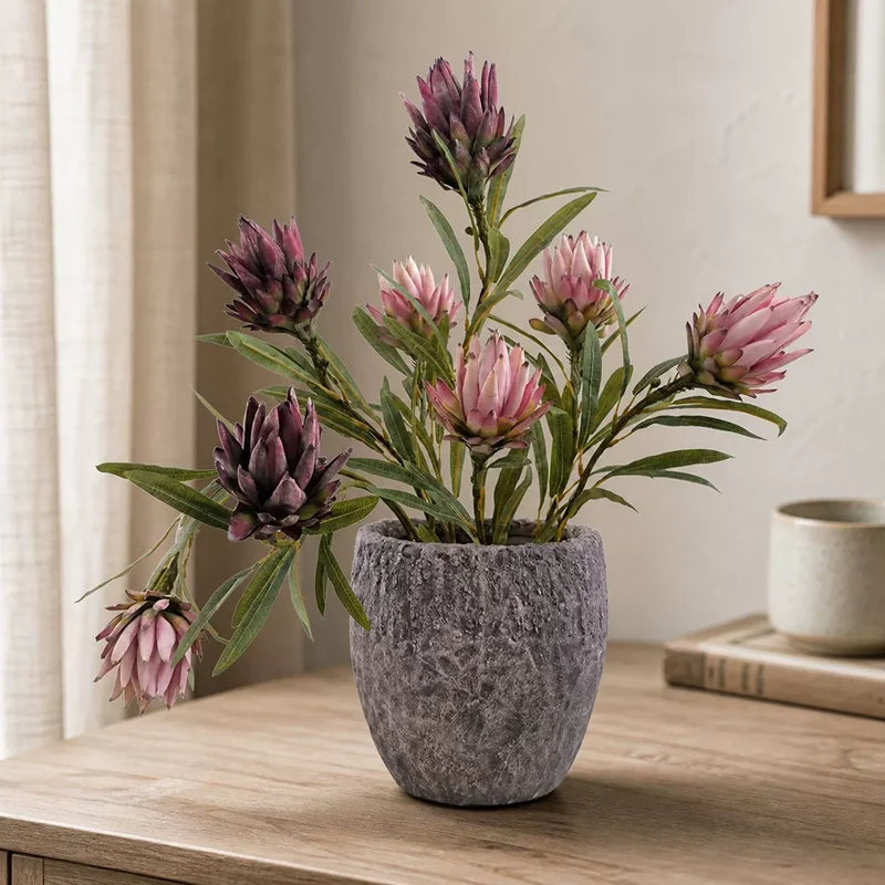 Künstliche Protea Blüte (Königsprotea) in Herbsttönen, 63 cm Länge, Real-Touch Seide, für Vasen, Hochzeitsdekoration, Wohnaccessoires