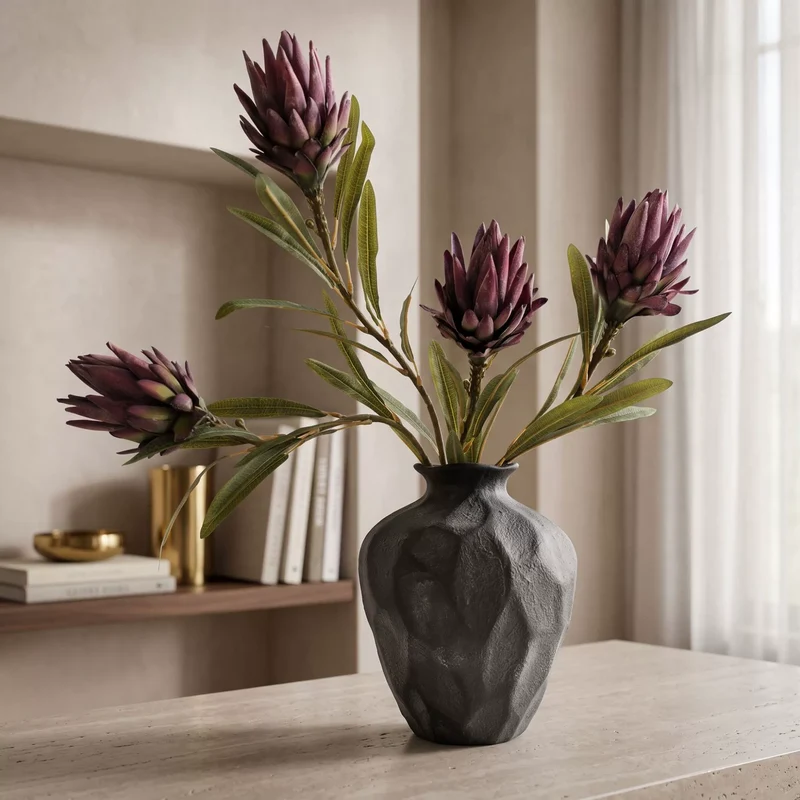 Künstliche Protea Blüte (Königsprotea) in Herbsttönen, 63 cm Länge, Real-Touch Seide, für Vasen, Hochzeitsdekoration, Wohnaccessoires