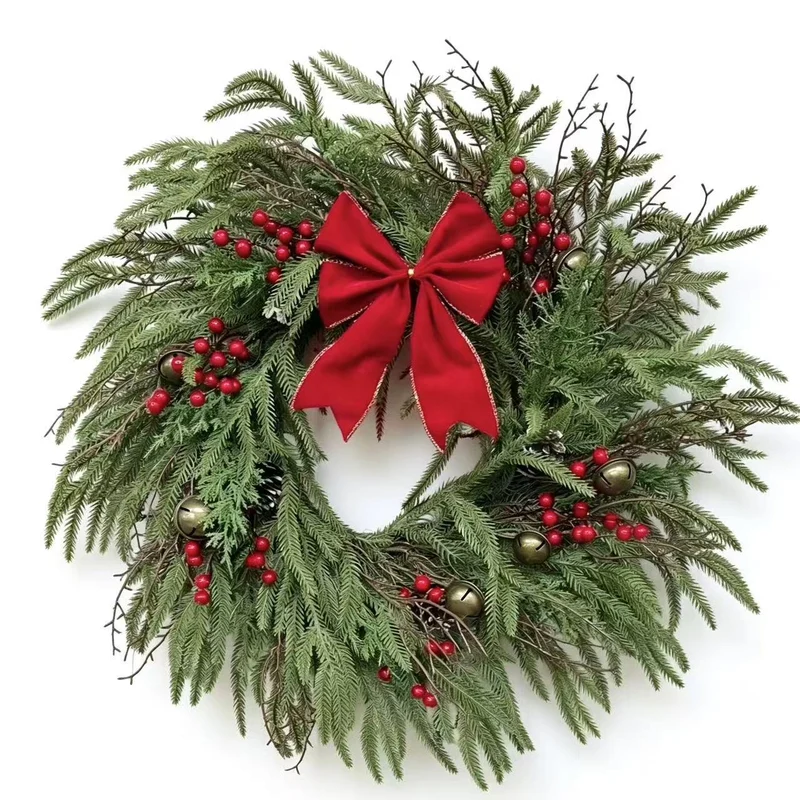 Real-Touch Weihnachtskranz aus Kunststoff, 70 cm Durchmesser, mit Kiefernnadeln, Zapfen und roten Beeren, perfekt für Weihnachtsdekoration, Hochzeiten, Einzelhandel