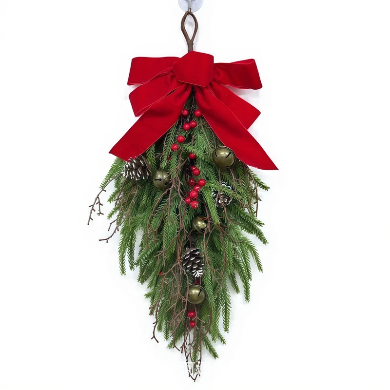 Real-Touch Weihnachtskranz aus Kunststoff, 70 cm Durchmesser, mit Kiefernnadeln, Zapfen und roten Beeren, perfekt für Weihnachtsdekoration, Hochzeiten, Einzelhandel