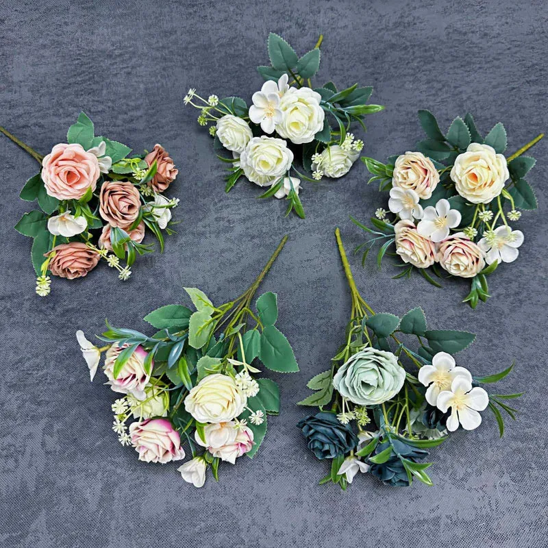 Realistische Kunstrose, 28 cm hoch, 5 Blüten pro Stiel, 2 Stück, für Hochzeitsdekoration, Hausdekoration