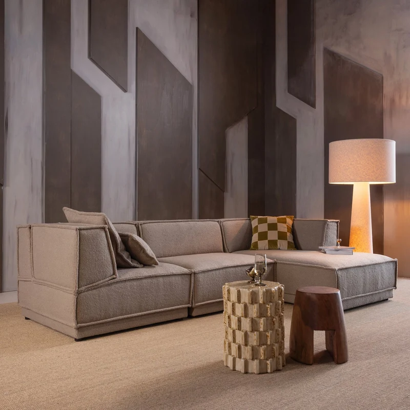 Manu Chaise Lounge Sofa Grob Chenille Natur (rechts) - WOOOD