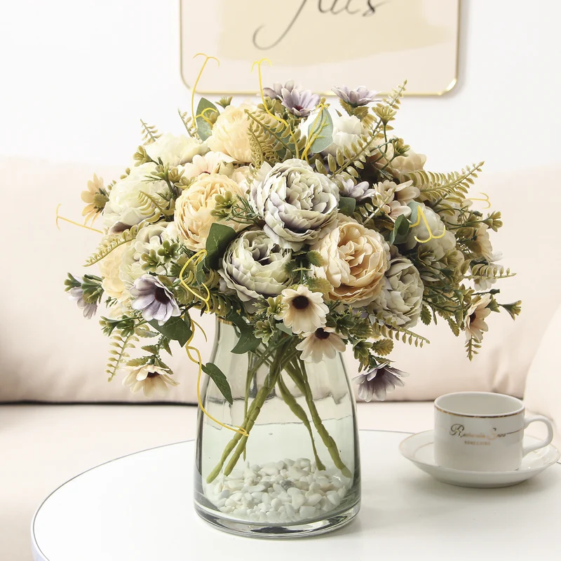 Künstliche Pfingstrosen aus Seide, 34 cm, 10 Blüten, realistisch, für Hochzeiten, Zuhause, Laden, Hotel
