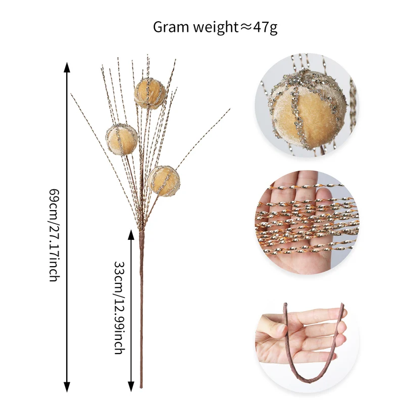5er Set Christbaumschmuck, 69 cm hoch, Real-Touch Material, rot, grau, weiß, rosa, champagner, grün, für Weihnachtsdekoration, Hochzeiten, Einzelhandel